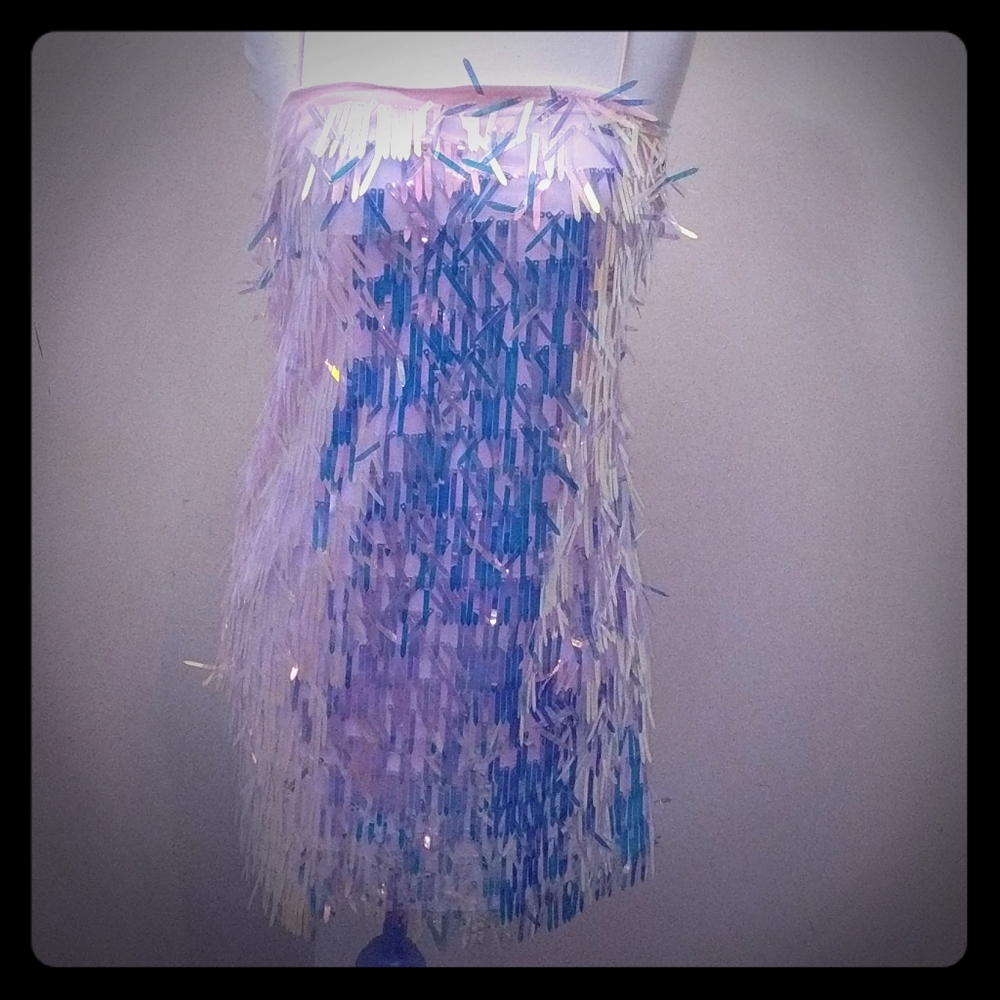 HOLOGRAPHIC PINK AND BLUE IRREDESCENT MINI DRESS.!